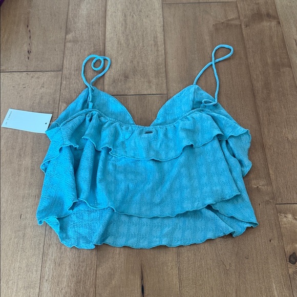 O'Neill Turquoise Blue Ruffle Crop Top - Picture 3 of 4
